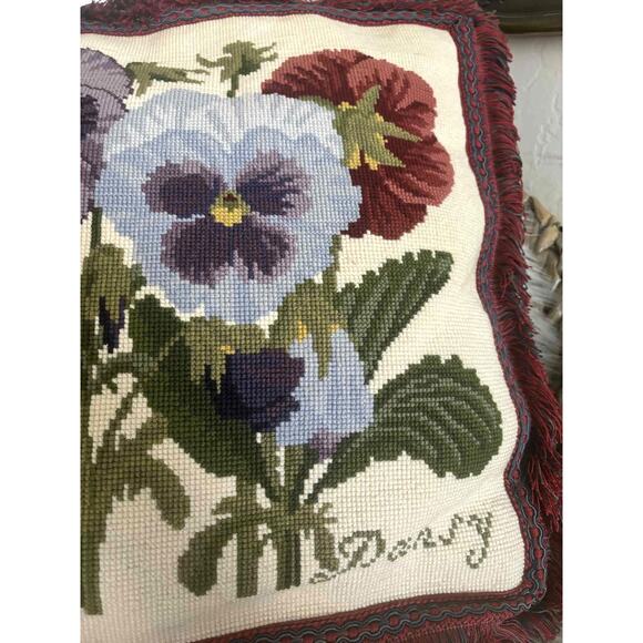 Vintage Elizabeth Bradley PANSY Needlepoint Pillow Victorian Cross Stitch 1997 - Picture 2 of 5